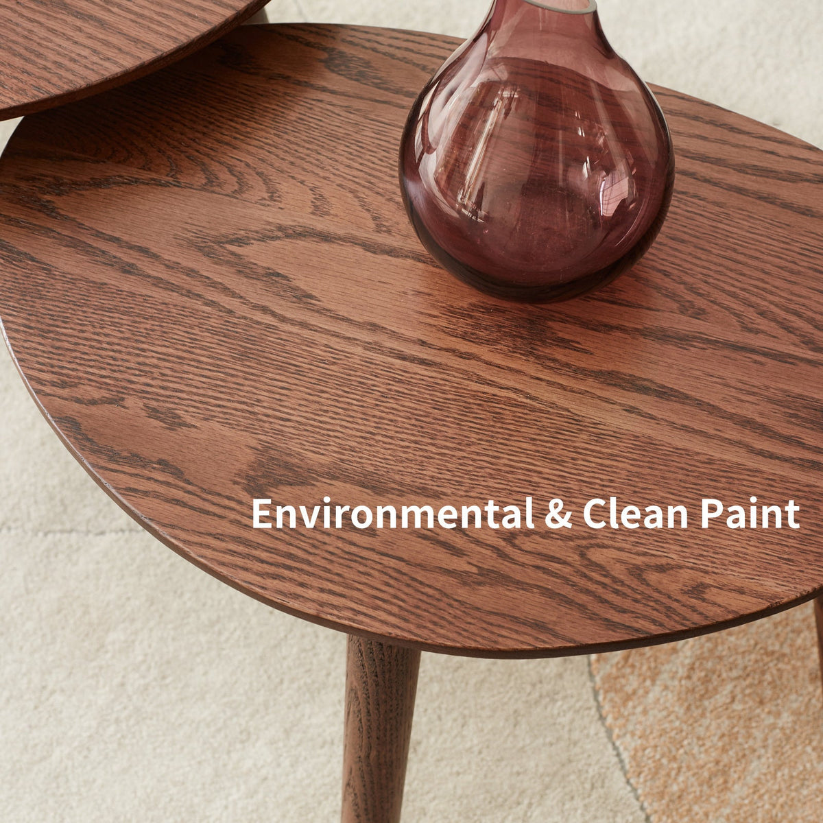 Solid oak mid-century oval side table