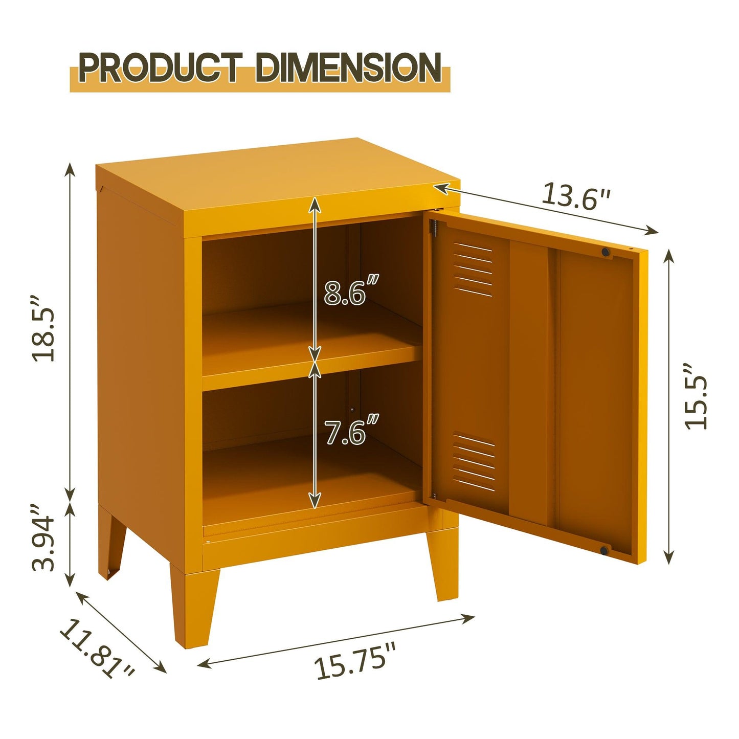 Vibrant Yellow Metal Nightstand - Versatile Bedside Storage Cabinet with Adjustable Shelf, Easy Assembly for Bedroom and Living Room