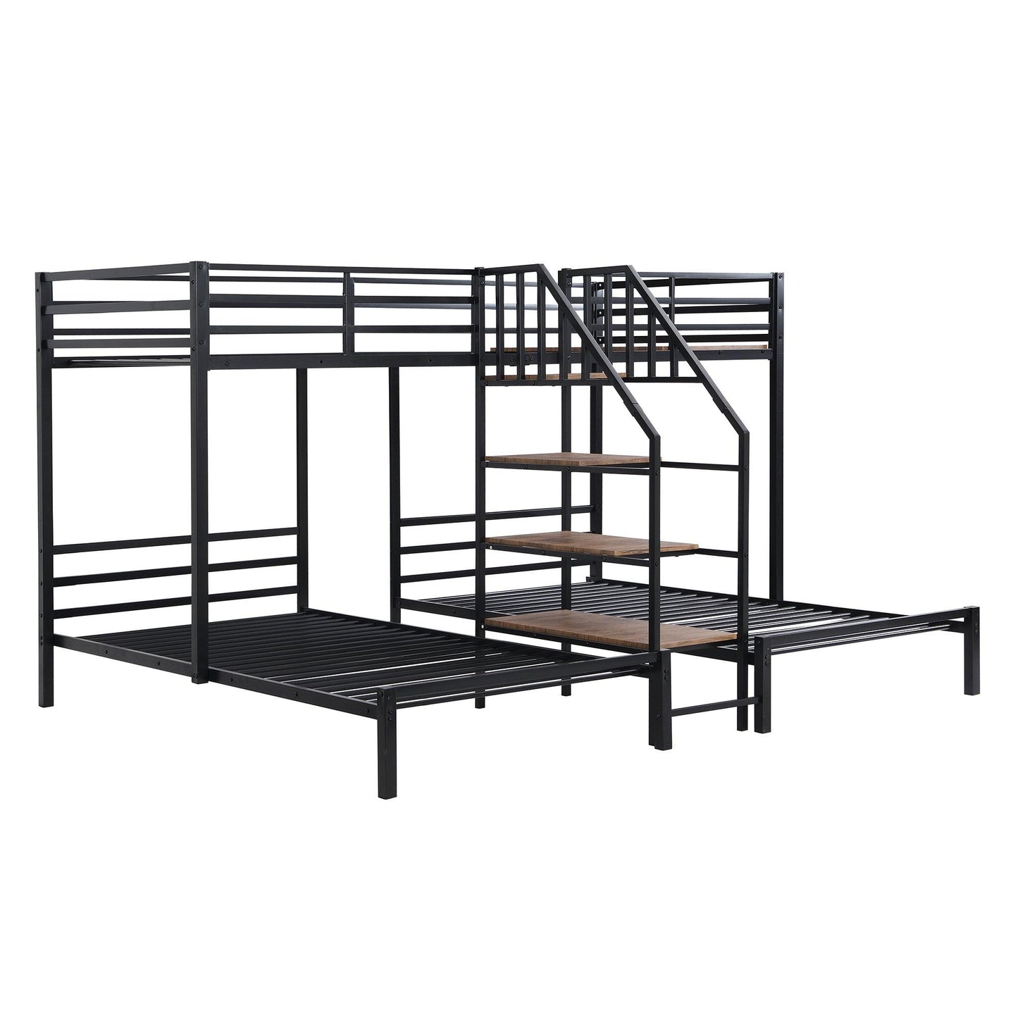 Metal Twin Over Twin & Twin Bunk Bed With Storage Shelves