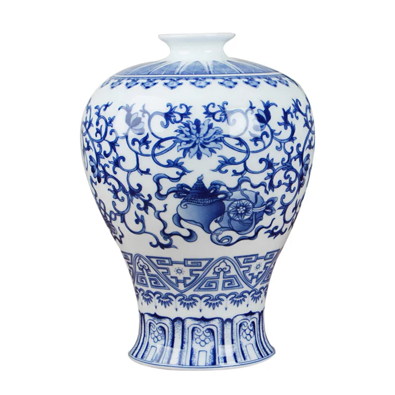 Antique blue and white Chinese ceramic vase for home decor.