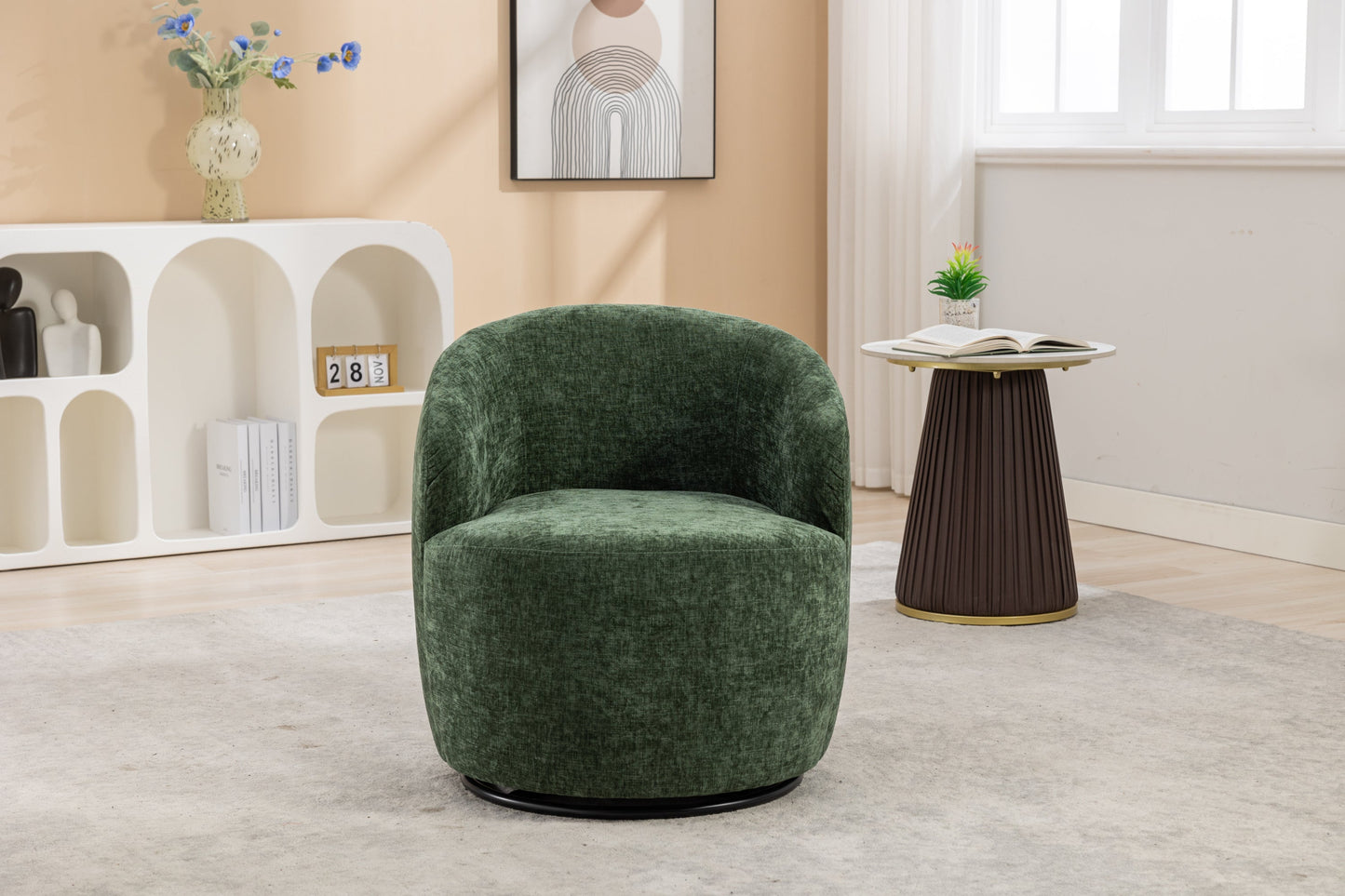 Rotating Chenille Accent Chair with Black Metal Base