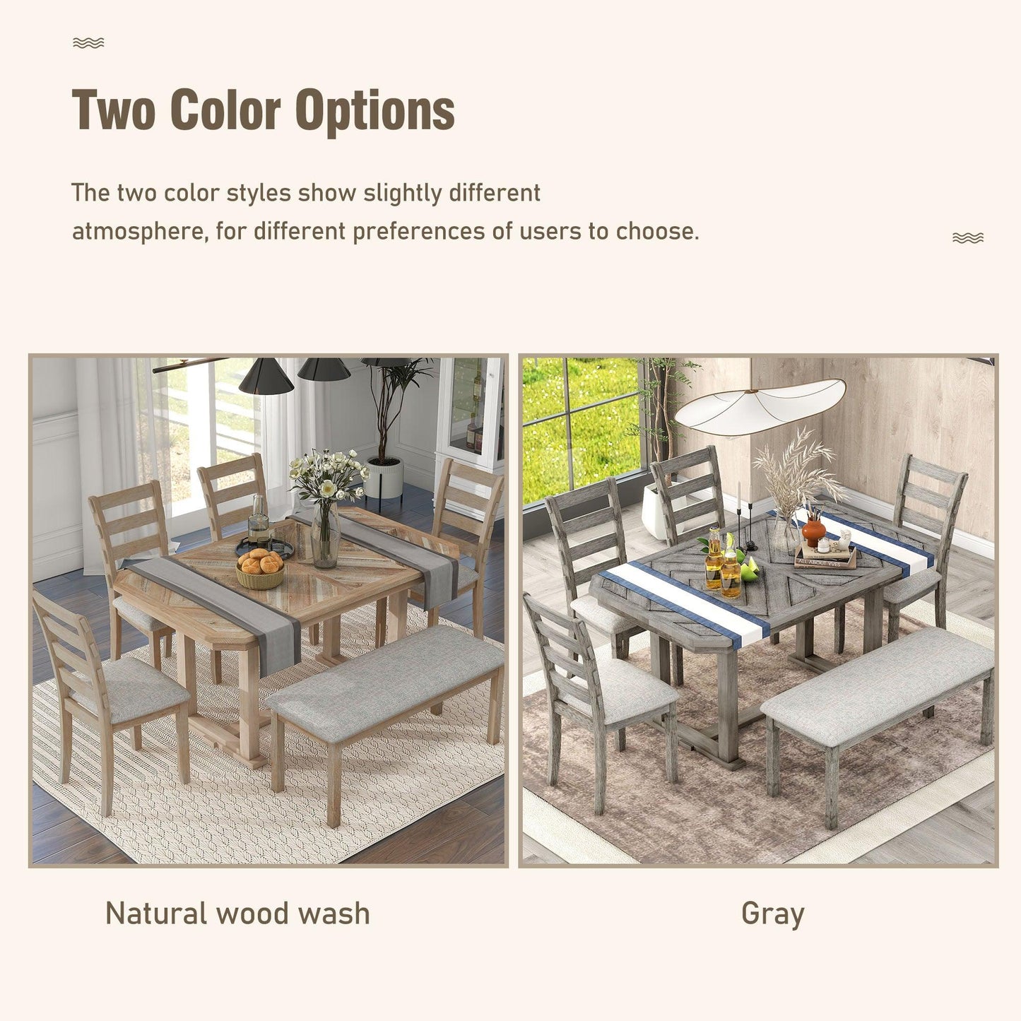 6-Piece Rubber Wood Dining Table Set with Soft Cushions