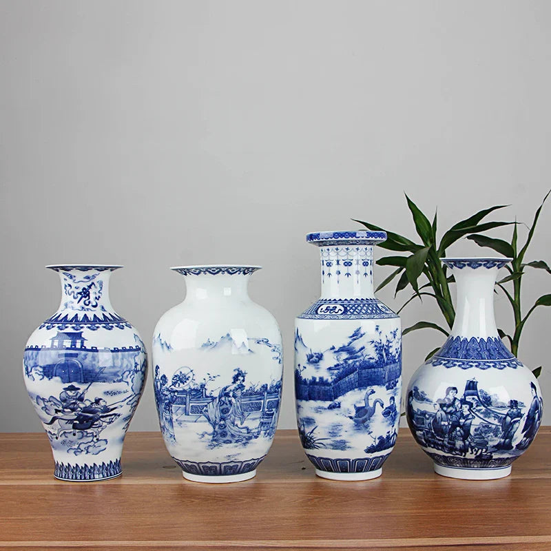 Antique blue and white Chinese ceramic vase for home decor.