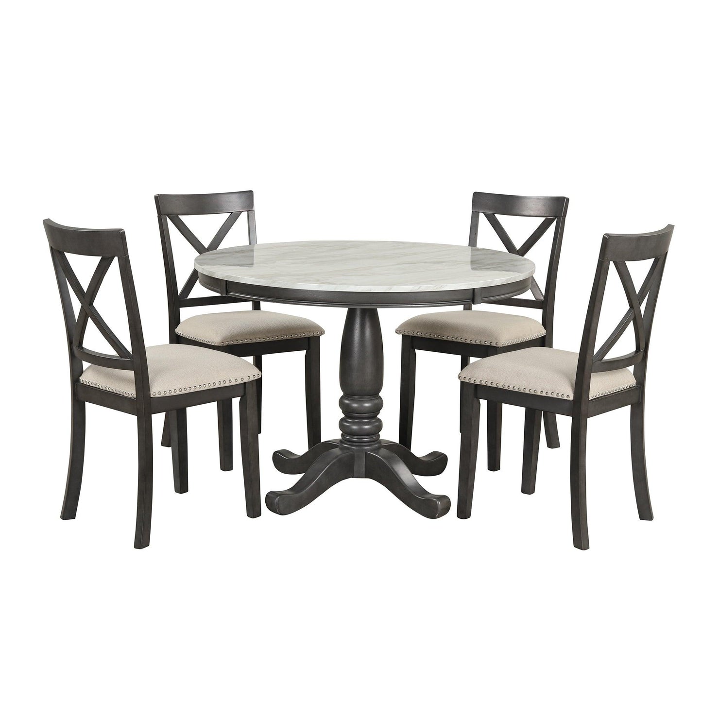 Dining Table and Chairs Set for 4 Persons Solid Wood