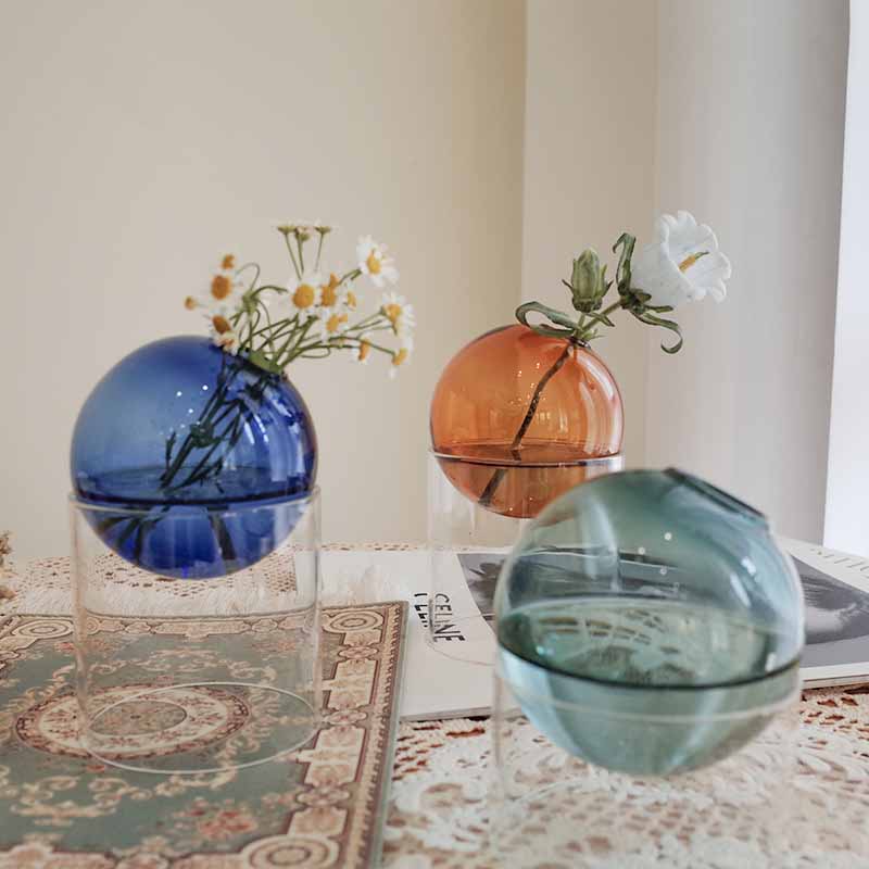 Nordic colored bubble glass vase, handmade borosilicate ball decor