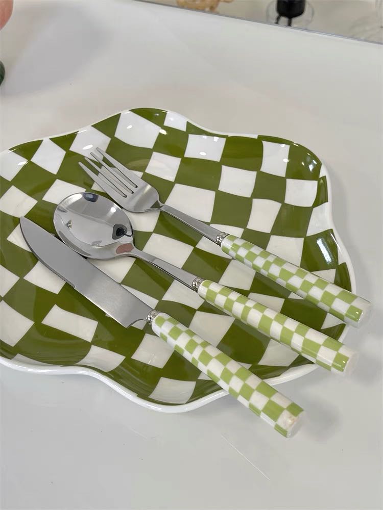 6 Pack Modern Checkered Flatware Sets for Stylish Dining