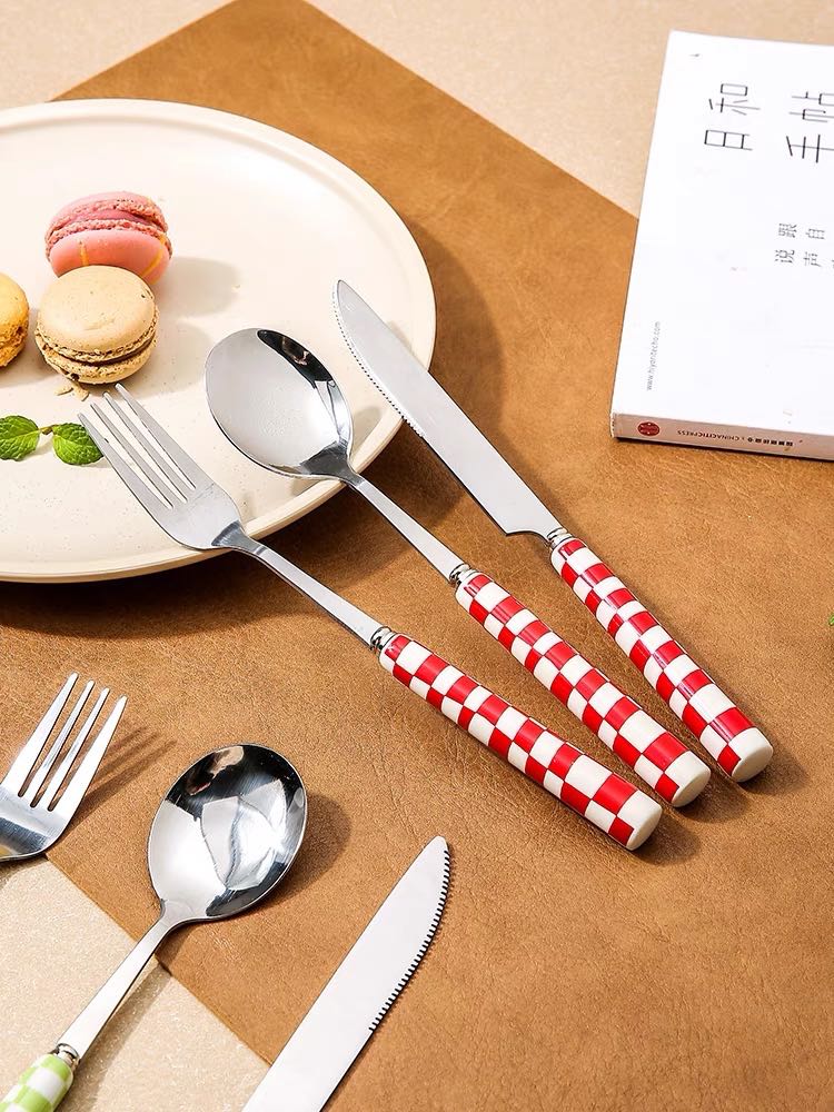 6 Pack Modern Checkered Flatware Sets for Stylish Dining