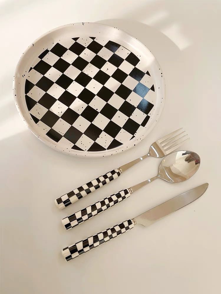 6 Pack Modern Checkered Flatware Sets for Stylish Dining