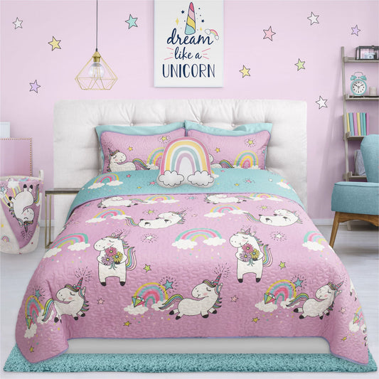 Twin Unicorn Quilt Bedding Set 2 Piece Kids Bedroom Decor
