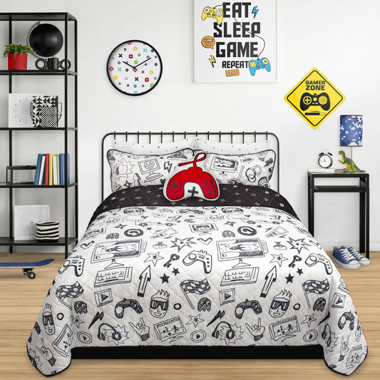 Twin Gaming Quilt Bedding Set 2 Piece With Sham DecoElegance
