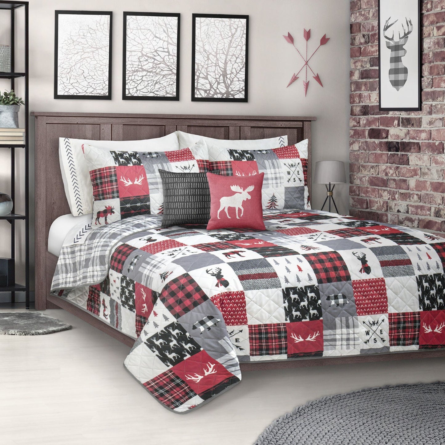 Woven Printed Quilt Bedding Set Three Piece Queen Patchwork