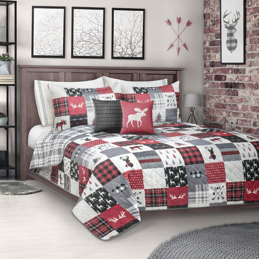 Woven Printed Quilt Bedding Set Three Piece Queen Patchwork