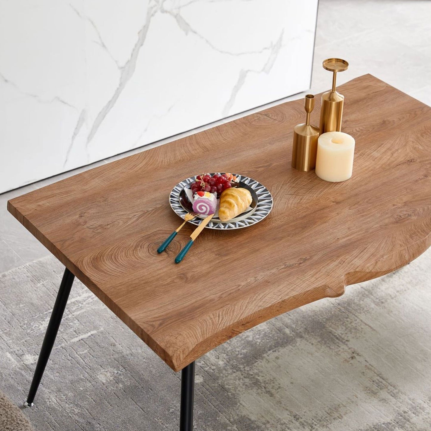 Chic Asymmetric Dining Table with Sturdy Metal Base