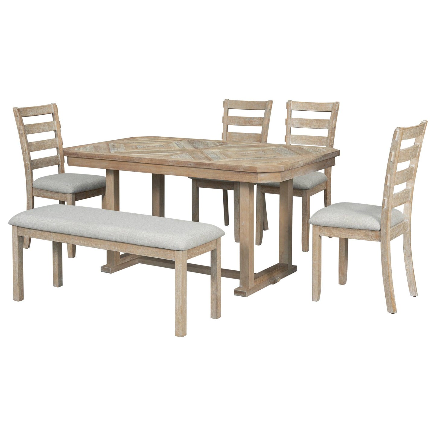 6-Piece Rubber Wood Dining Table Set with Soft Cushions