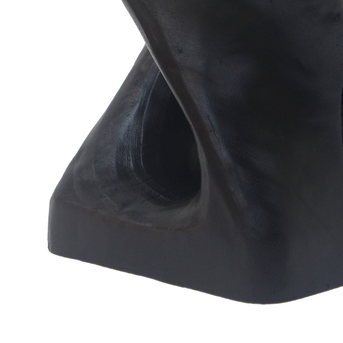 Black MGO side table with twist shape and wood grain texture