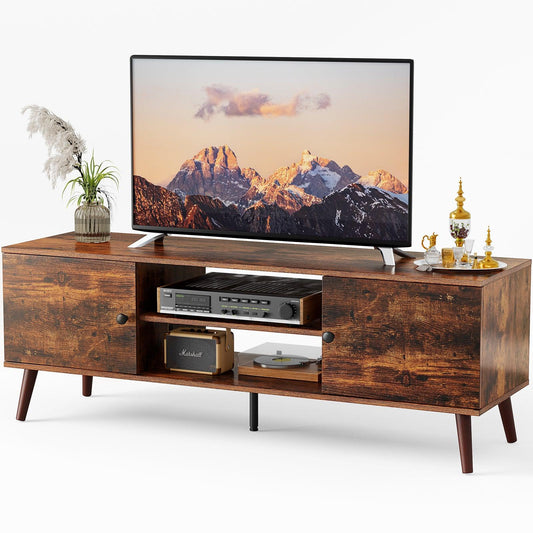 Stylish 60-Inch TV Media Console with Adjustable Shelves and Storage Cabinets in Brown