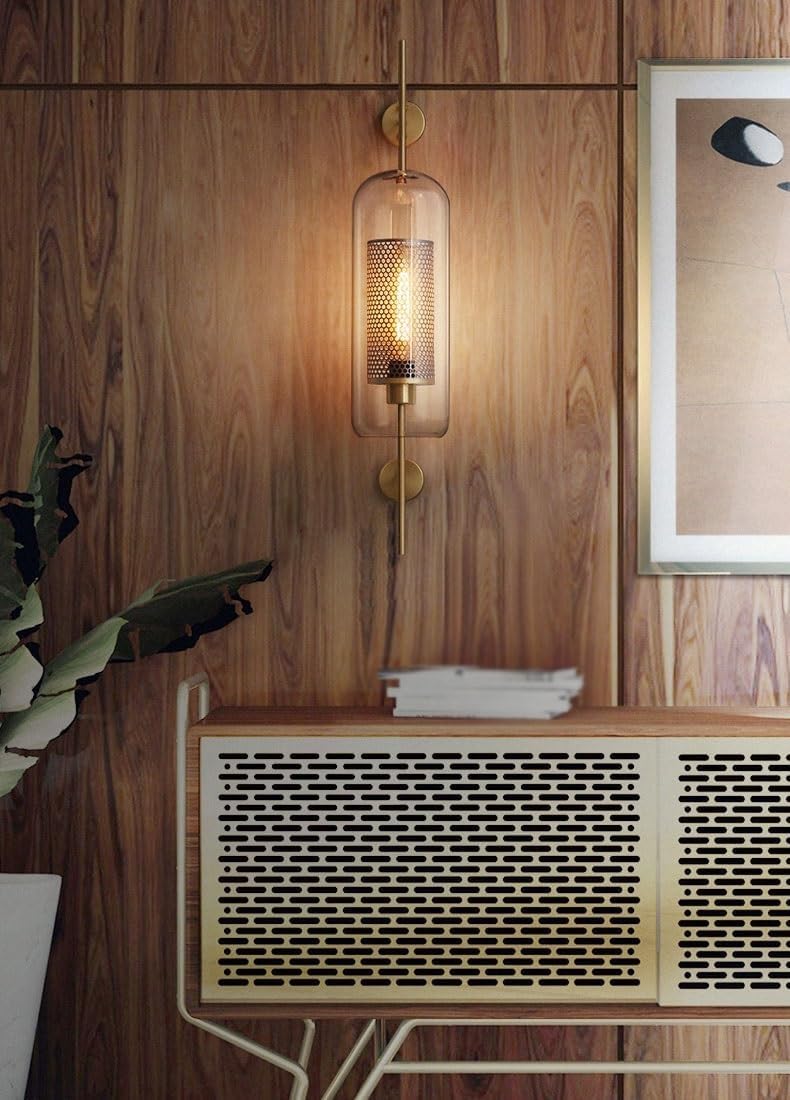 Retro industrial bronze glass ball wall lamp sconce.