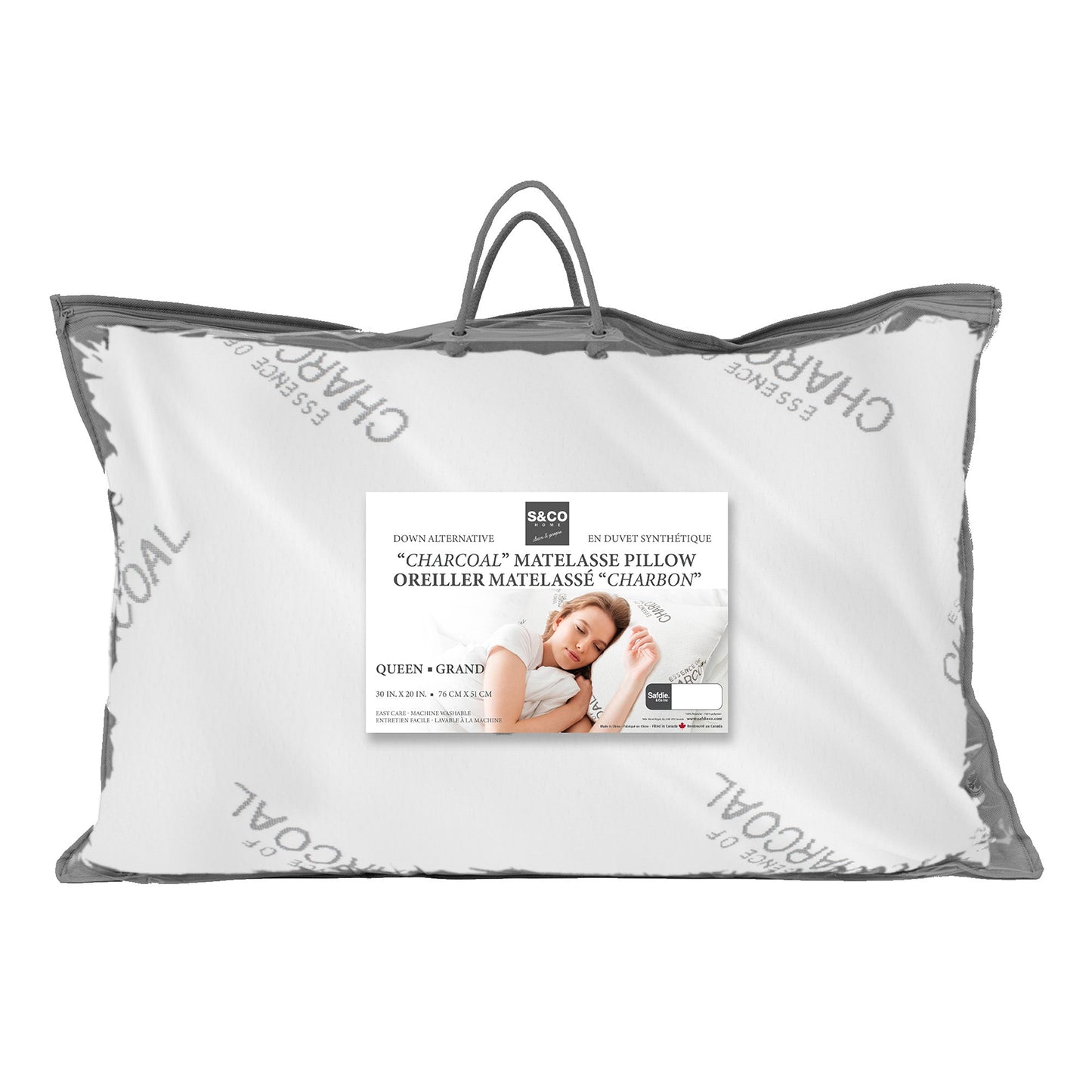 Charcoal Knit Matelasse Queen Bed Pillow For Back Side Stomach Sleepers 20x30