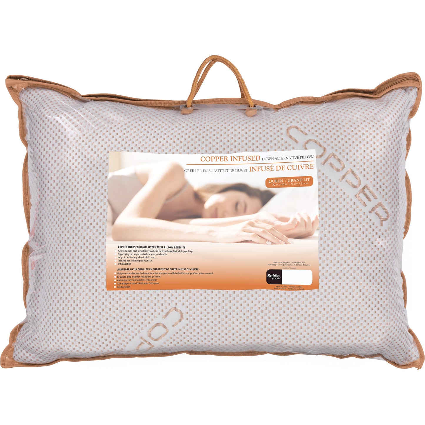 Copper Hotel Collection Queen Bed Pillow 20x30 for Back Side or Stomach Sleepers