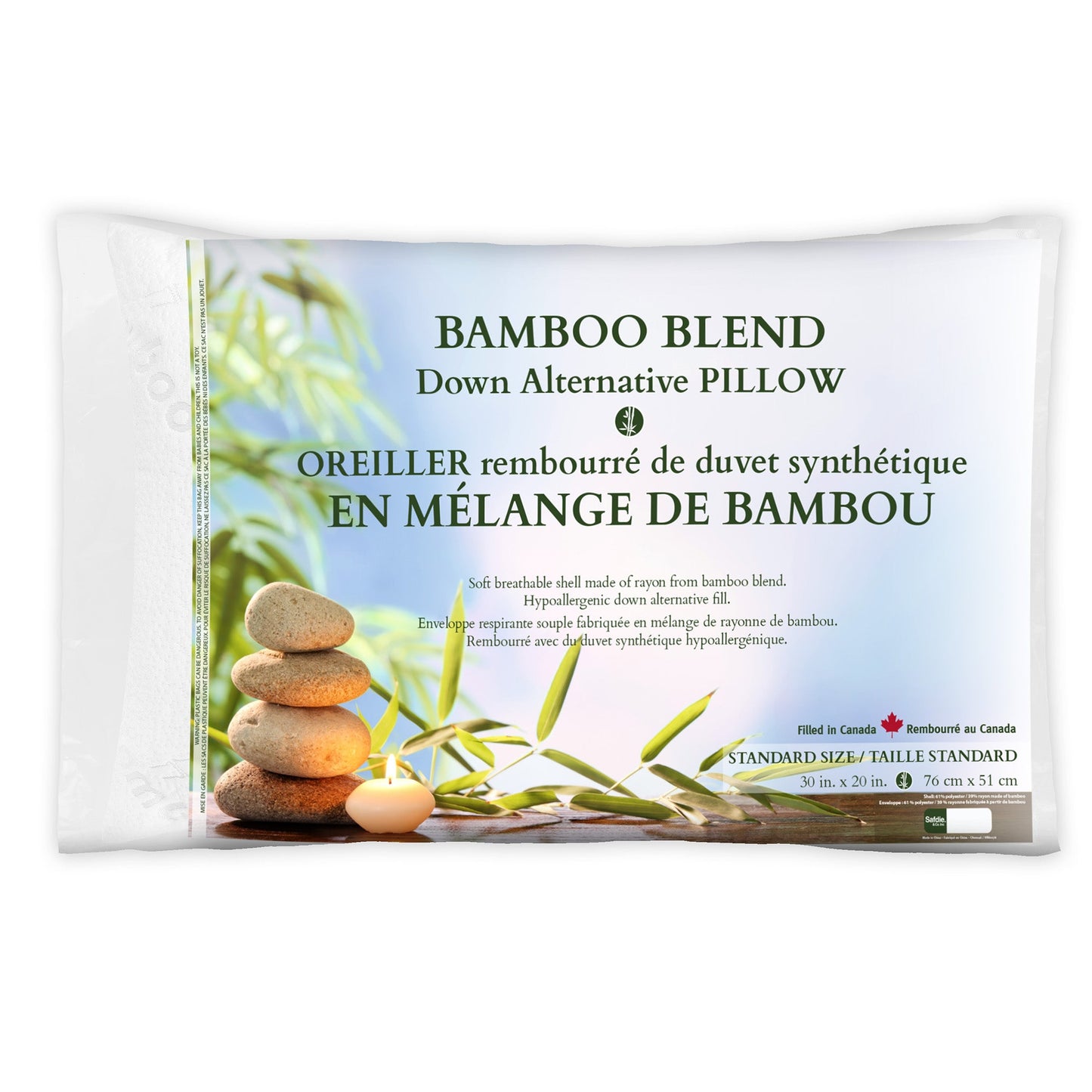 Bamboo Hotel Collection Queen Bed Pillow 20x30 Back Side and Stomach Sleepers