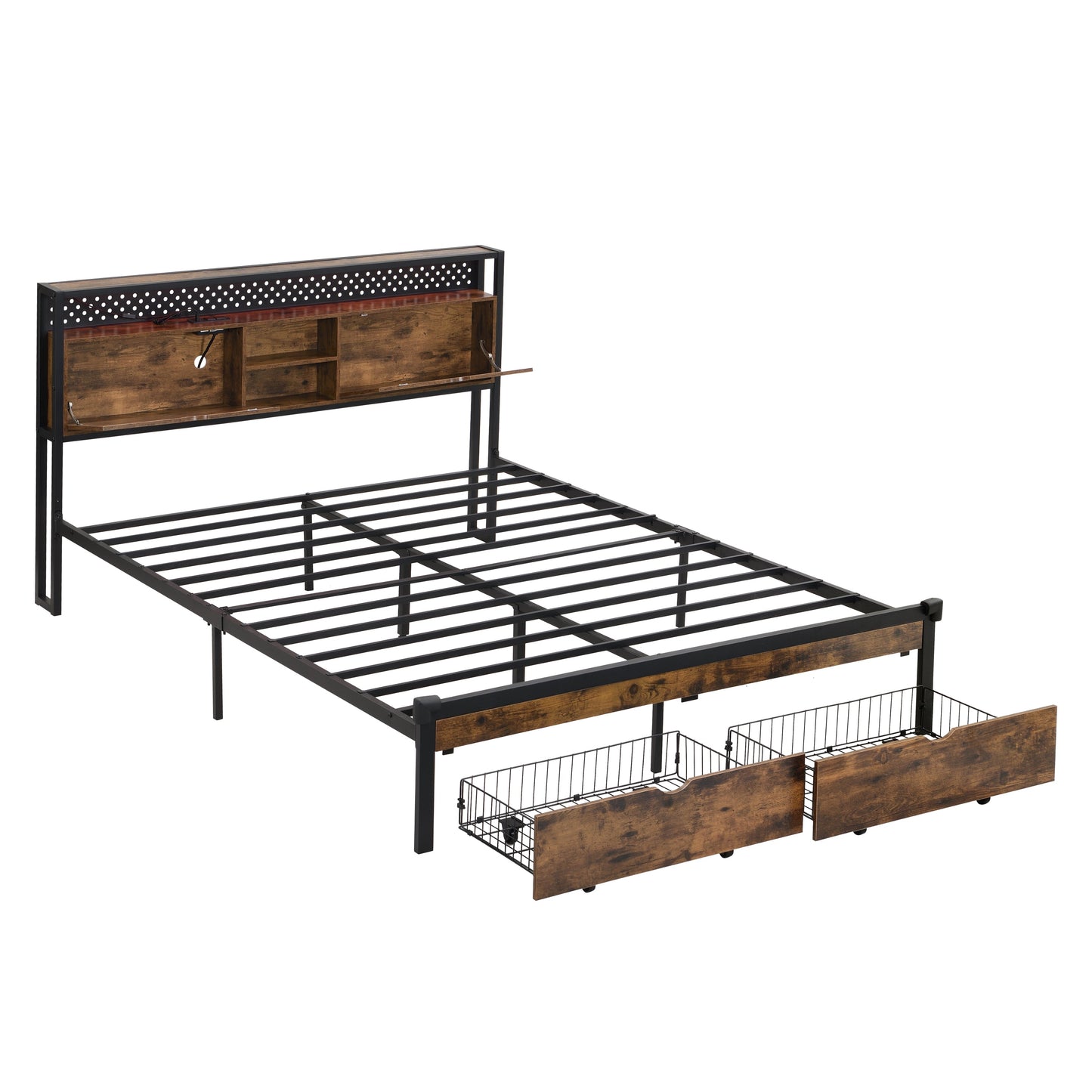 King Size Metal Platform Bed Frame with USB Charging Station