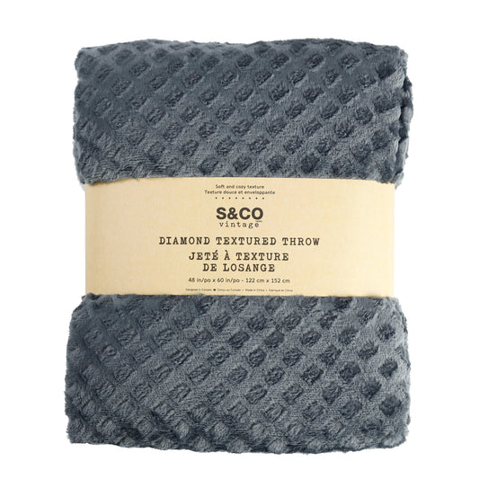 Knit Embossed Diamond Throw Blanket 48x60 Charcoal