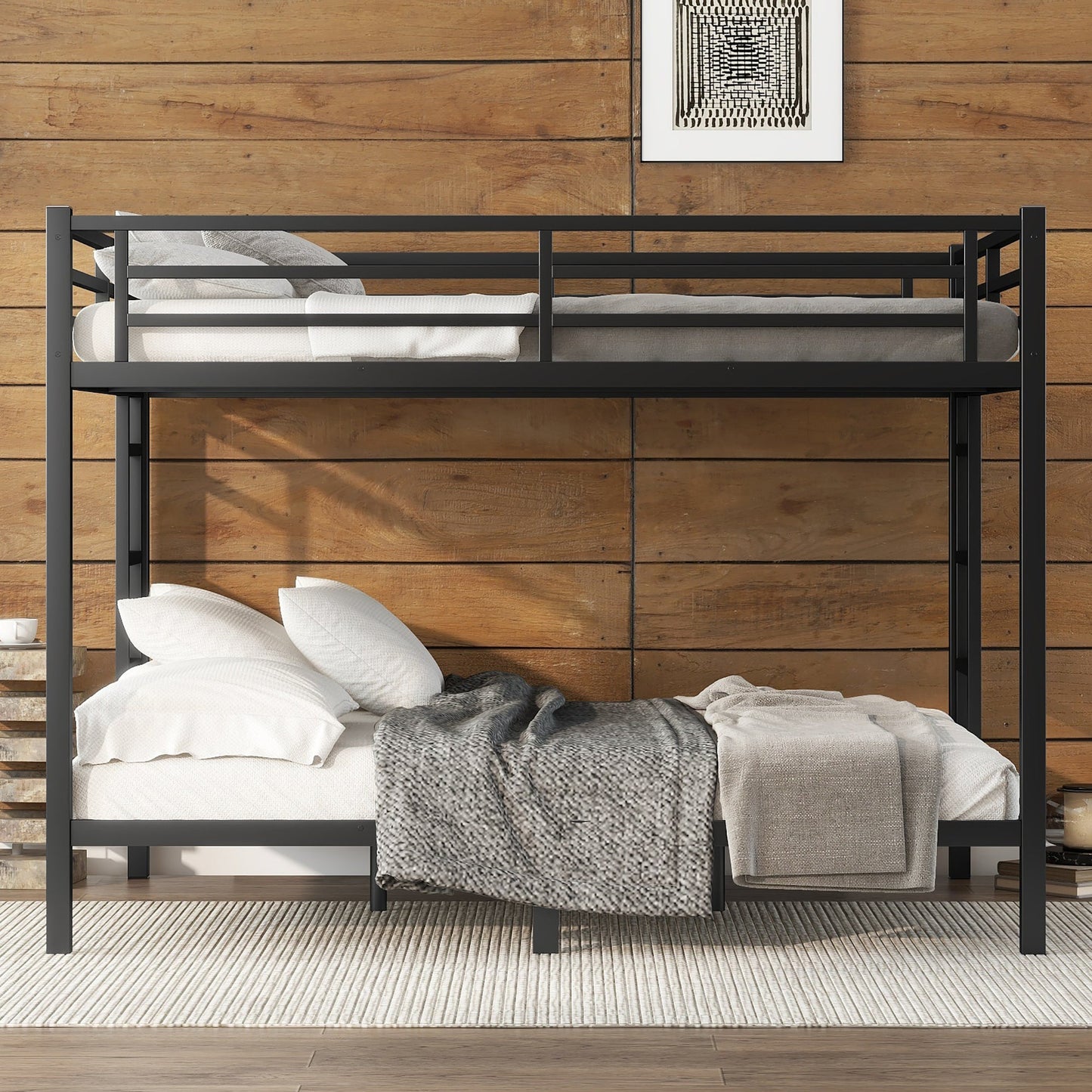 Metal Queen Over Queen Bunk Bed for Teens and Adults Black