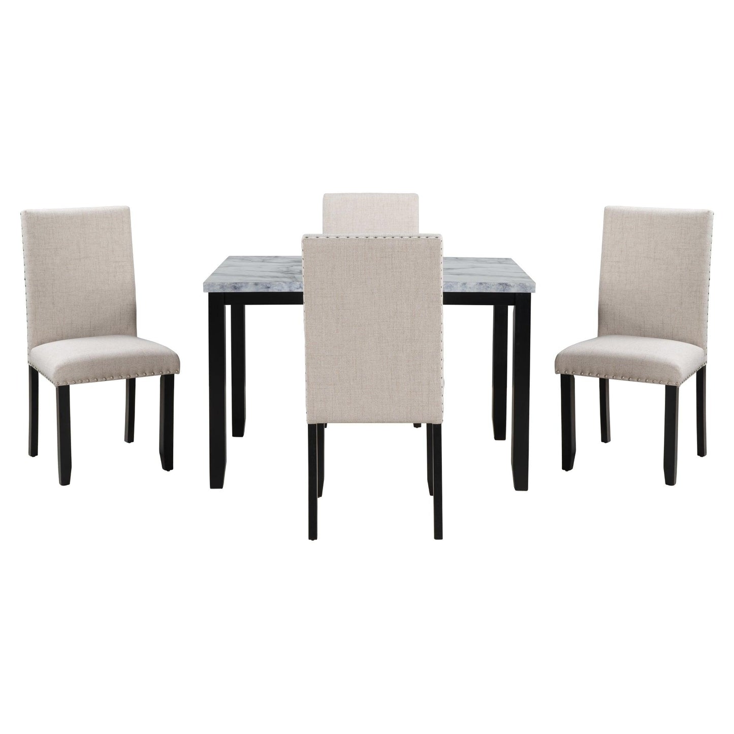 Faux Marble 5-Piece Dining Set with 4 Cushioned Chairs