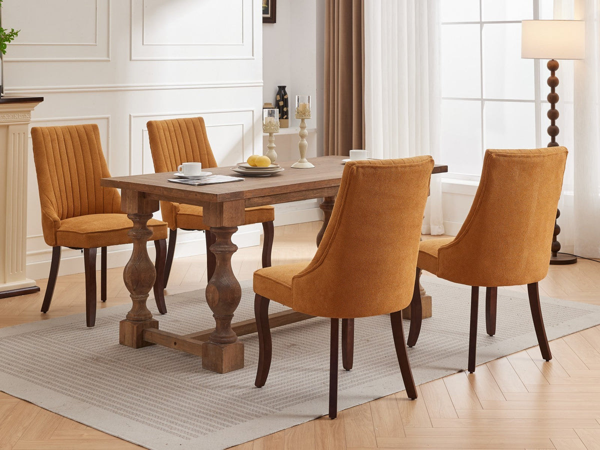 Set of 2 rayon flocking linen dining chairs with high back support