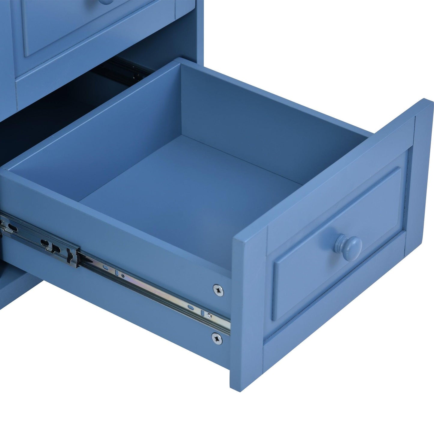 Blue Rolling Kitchen Island Cart with Rubber Wood Top and 5 Drawers for Storage - 53 Inch Length