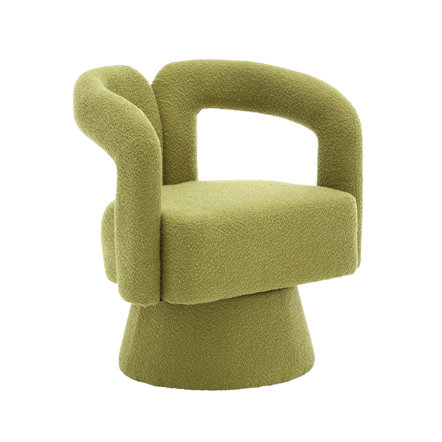 Olive Green Boucle 360-Degree Swivel Cuddle Barrel Chair