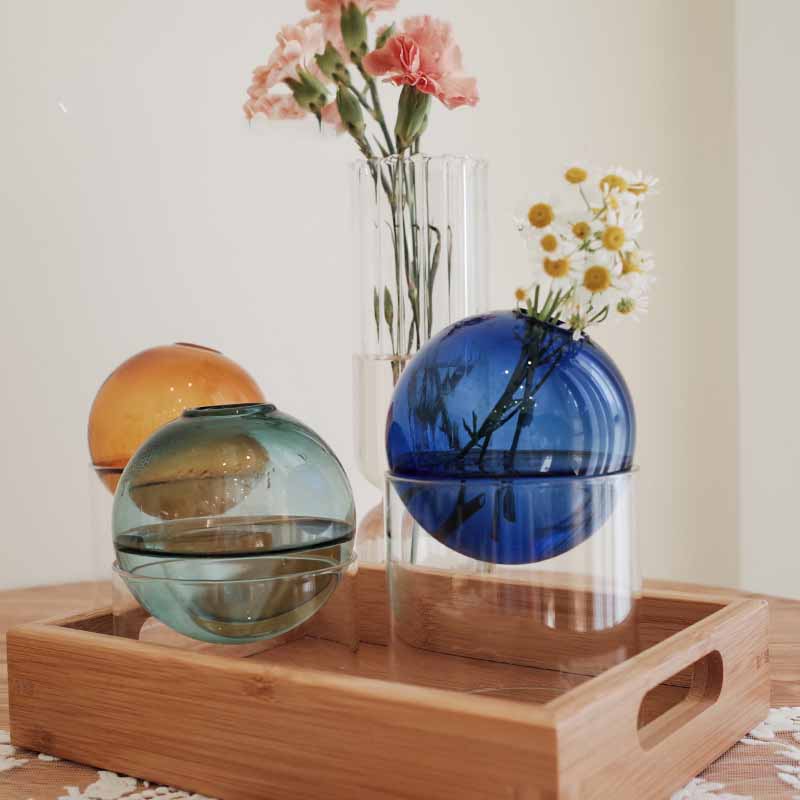 Nordic colored borosilicate glass bubble vase, handmade ball decor