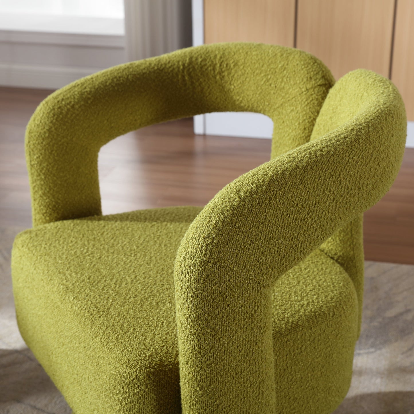 Olive Green Boucle 360-Degree Swivel Cuddle Barrel Chair