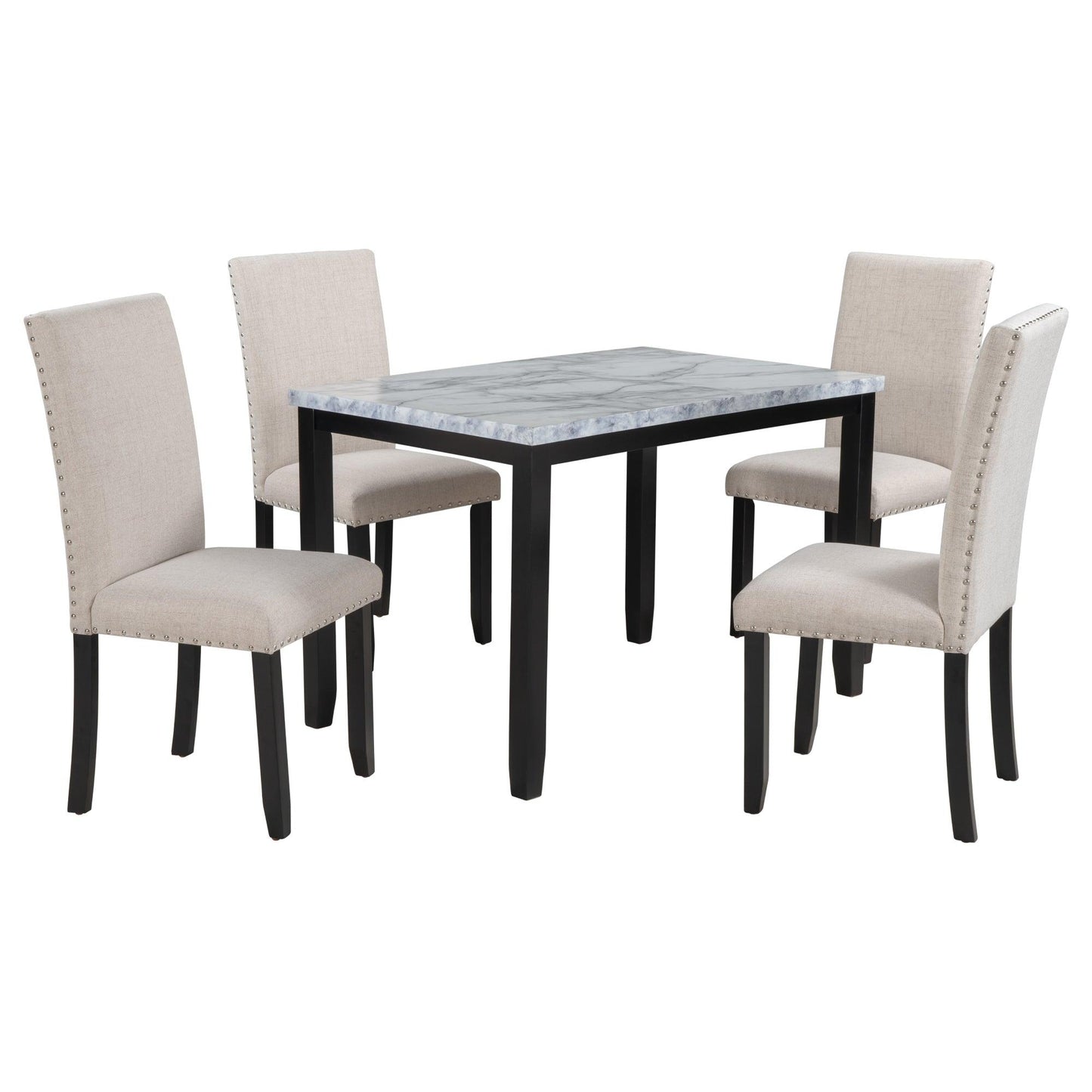 Faux Marble 5-Piece Dining Set with 4 Cushioned Chairs