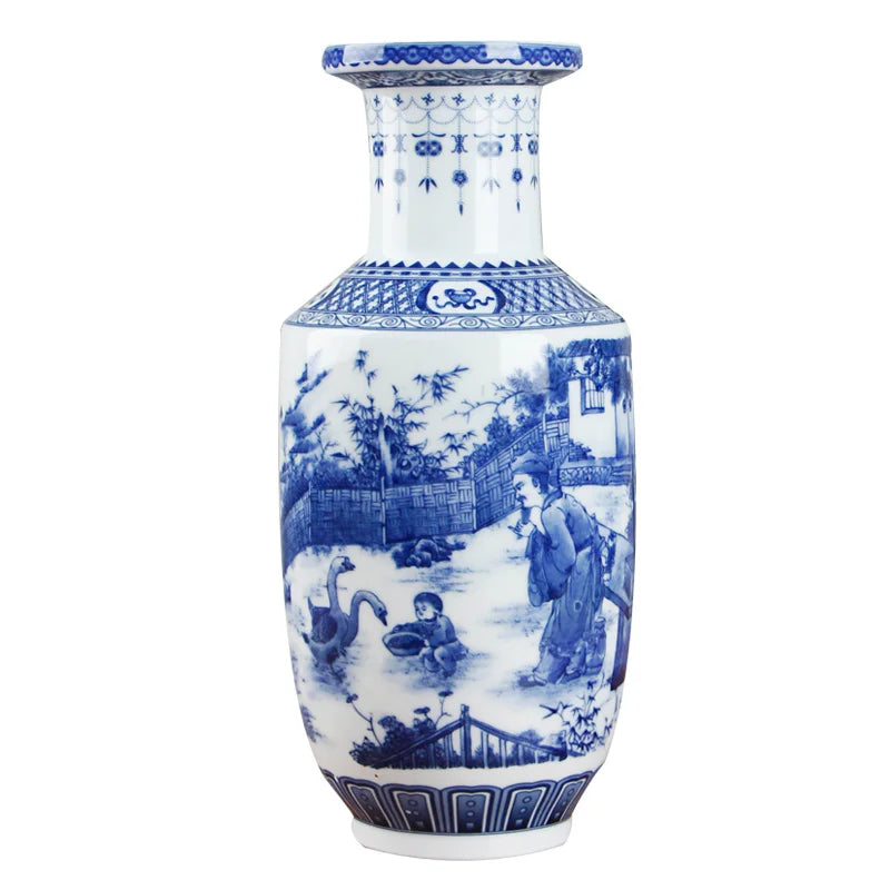 Antique blue and white Chinese ceramic vase, home decor
