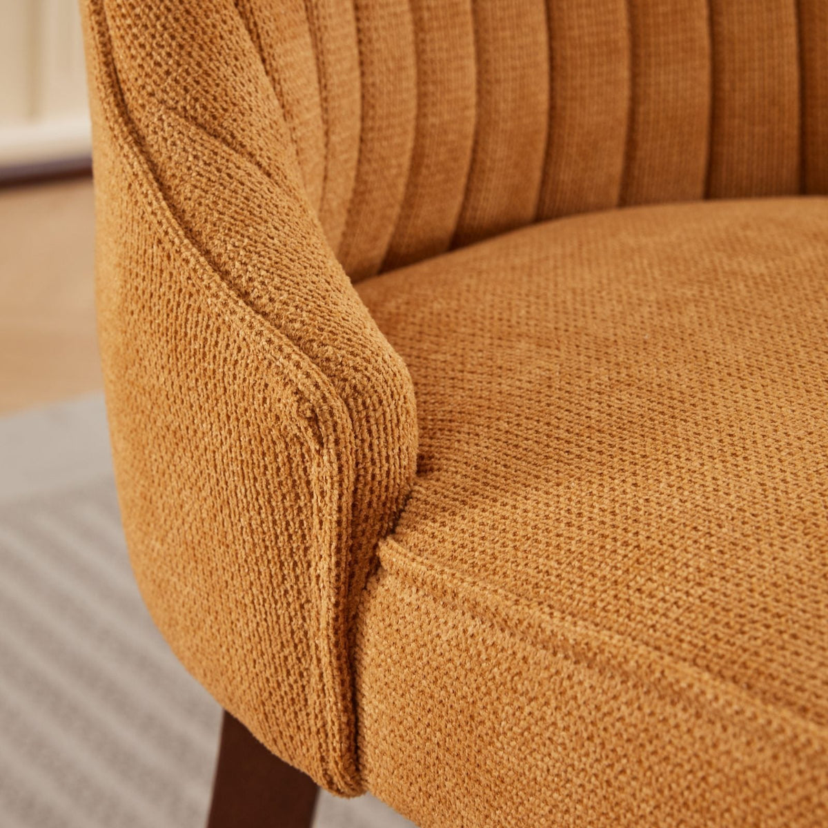 Set of 2 rayon flocking linen dining chairs with high back support.