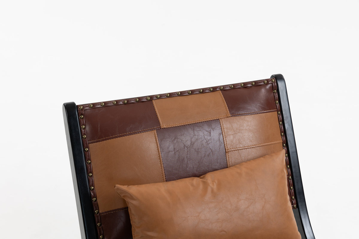 Brown PU leather armchair with Scandinavian modern boho living room style.