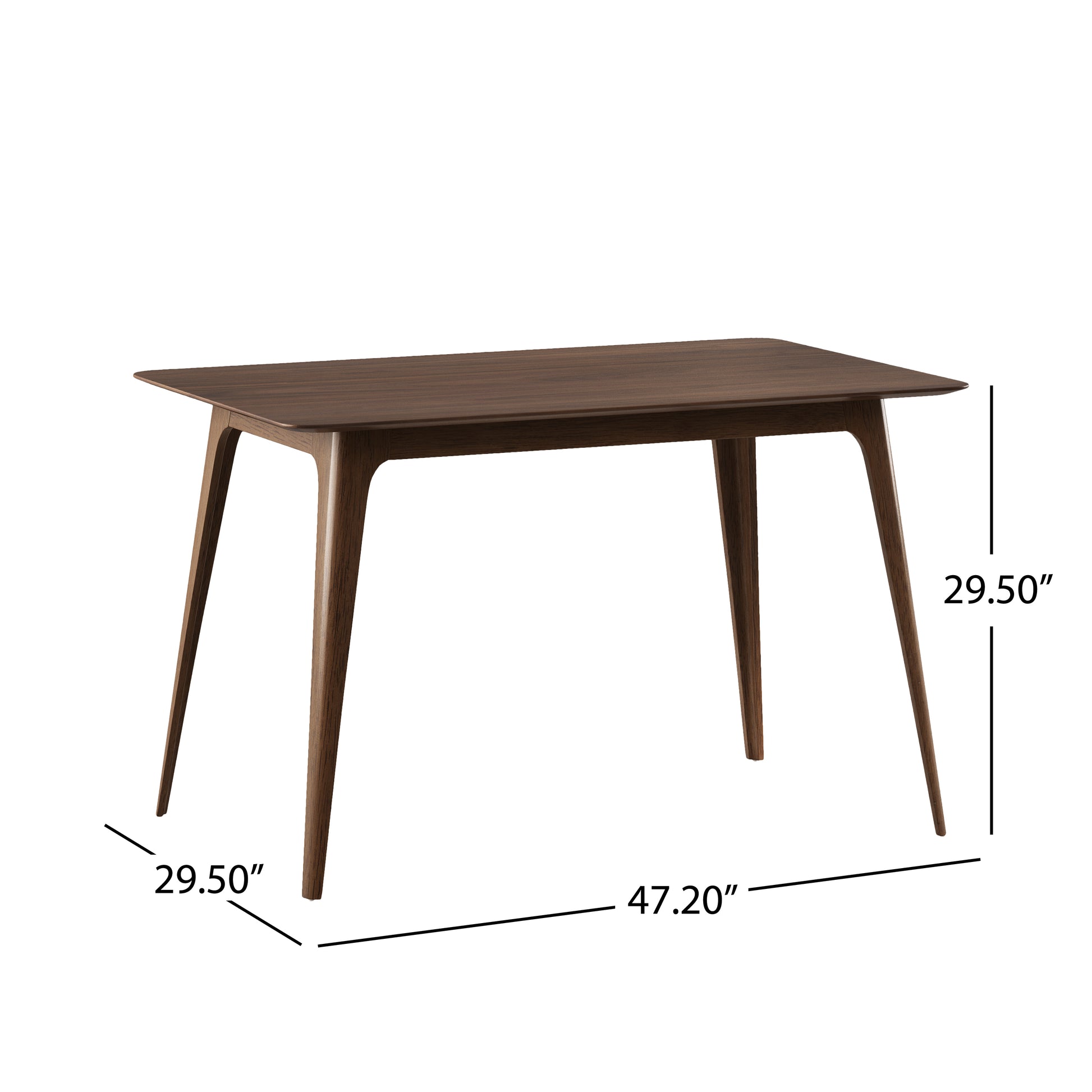 5-piece dining set with rubberwood frame, walnut faux wood tabletop, and light gray chairs.