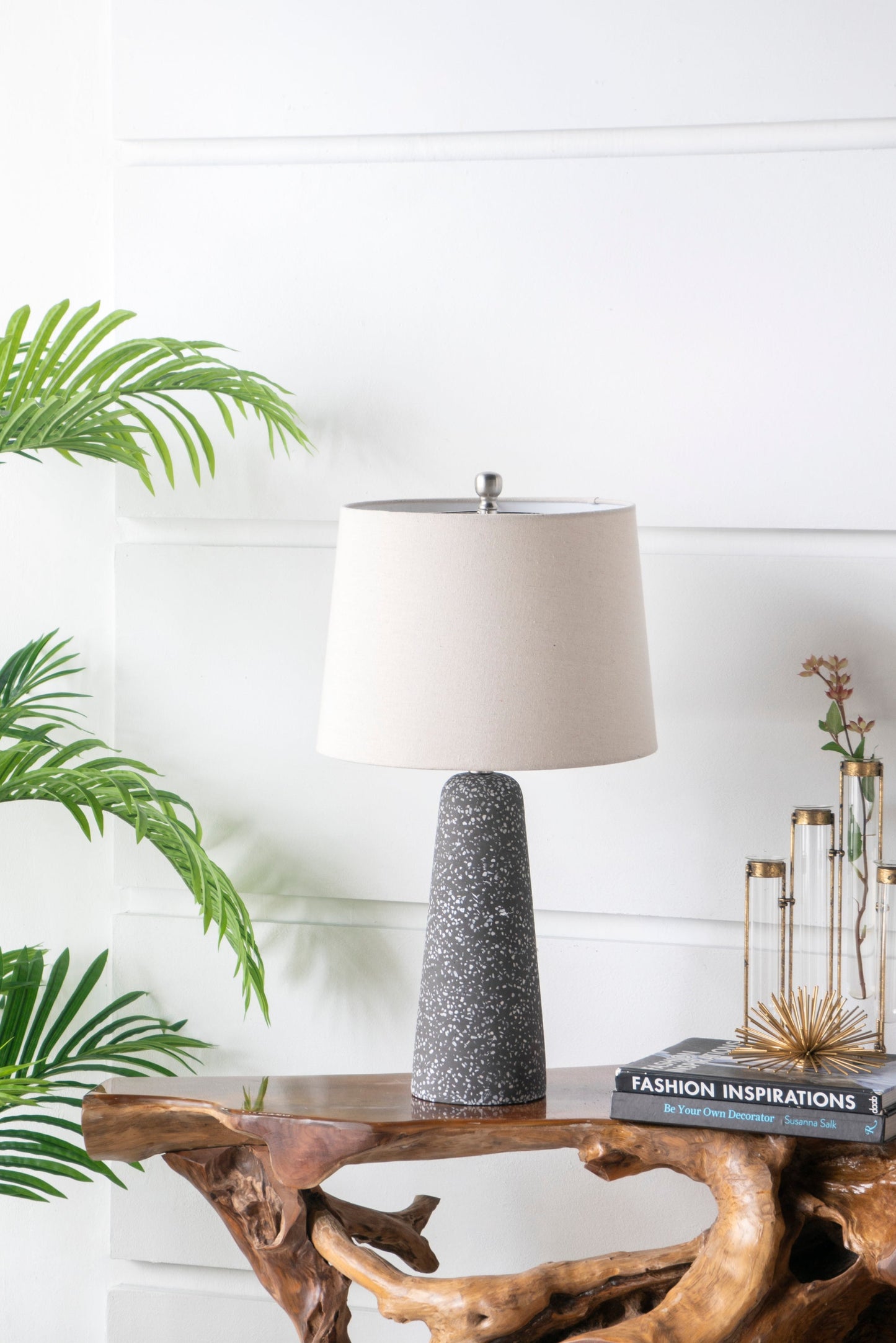 Stone Speckled Cone Table Lamp for Bedroom Nightstand