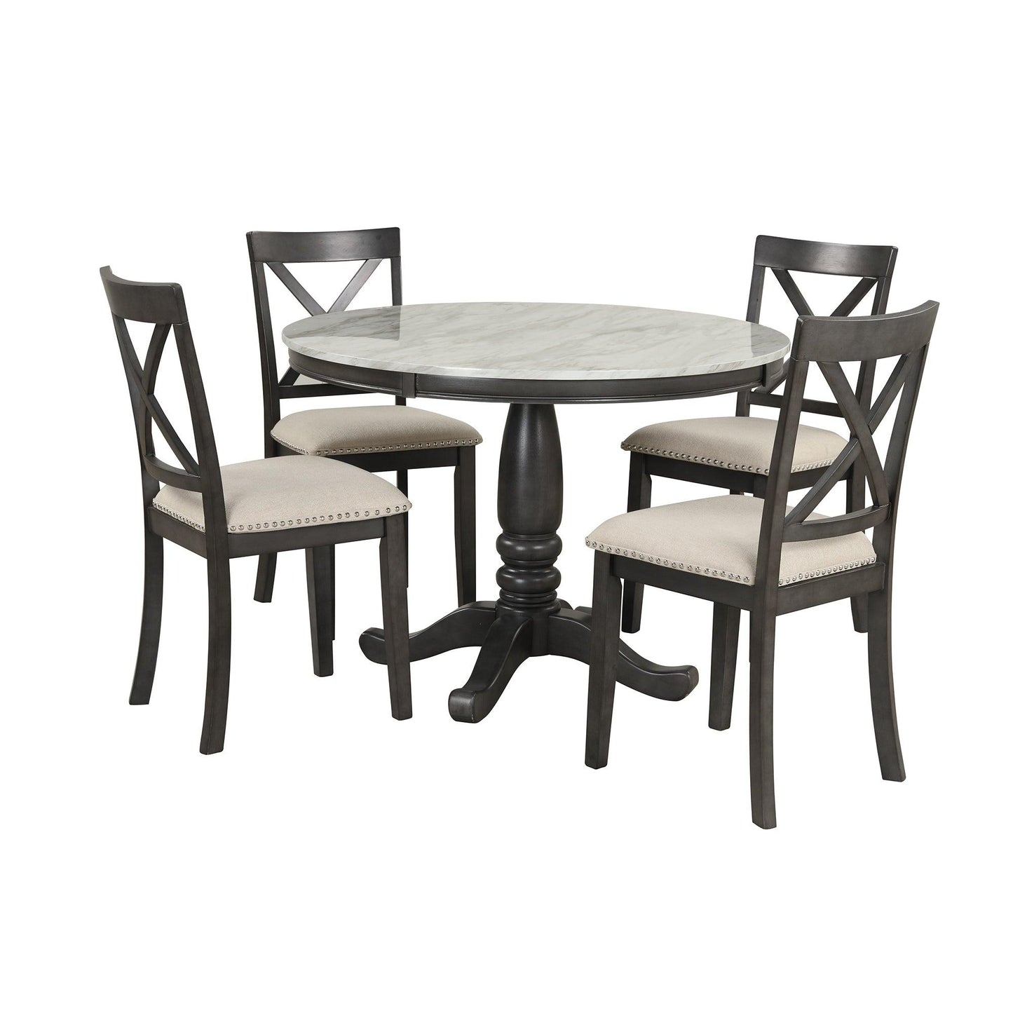 Dining Table and Chairs Set for 4 Persons Solid Wood