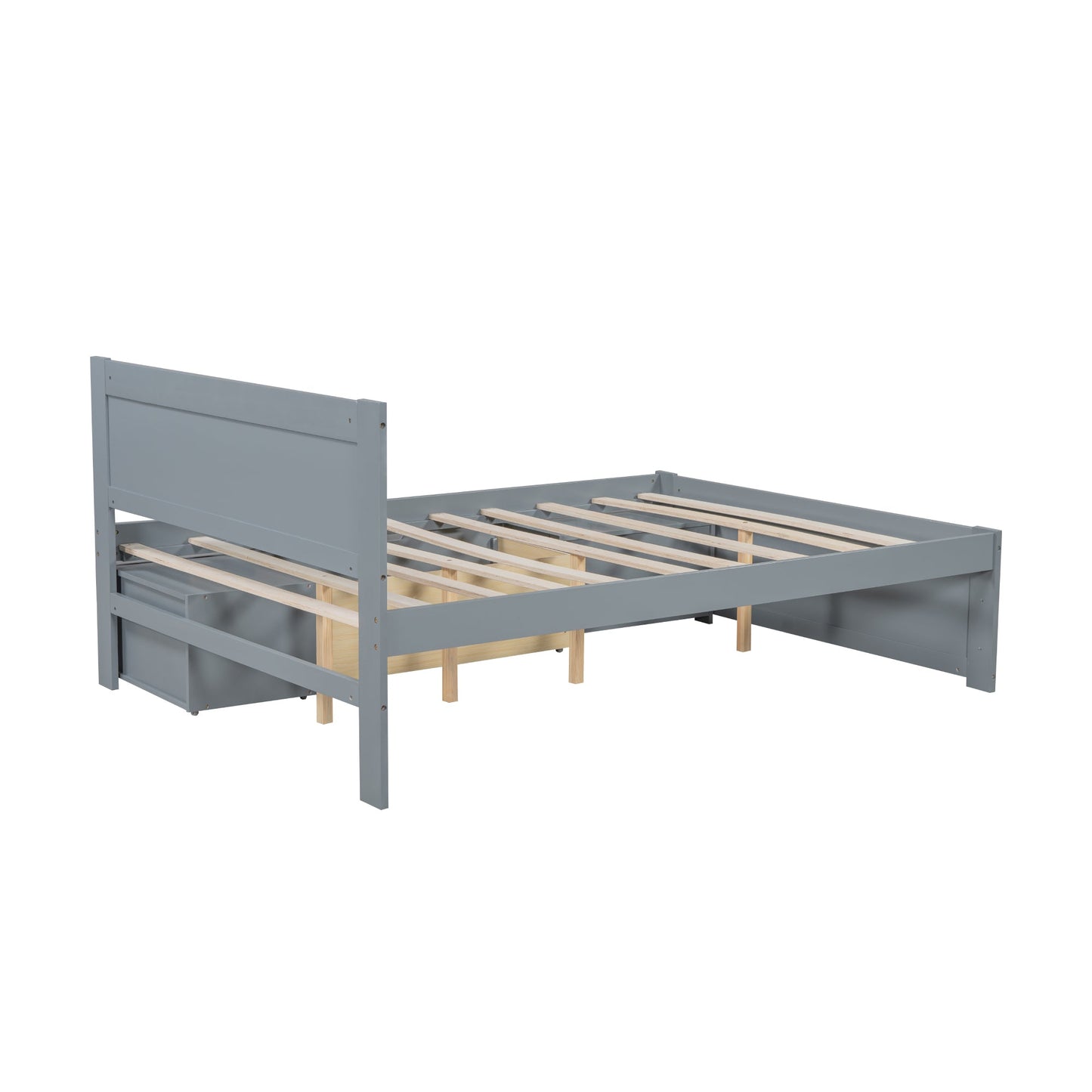 Full Size Platform Bed With Drawer And Two Shelves, Gray