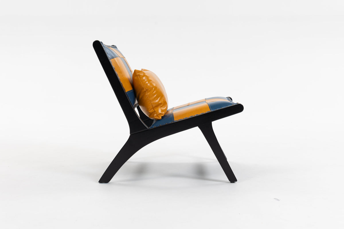 Blue and yellow Scandinavian style PU leather accent chair