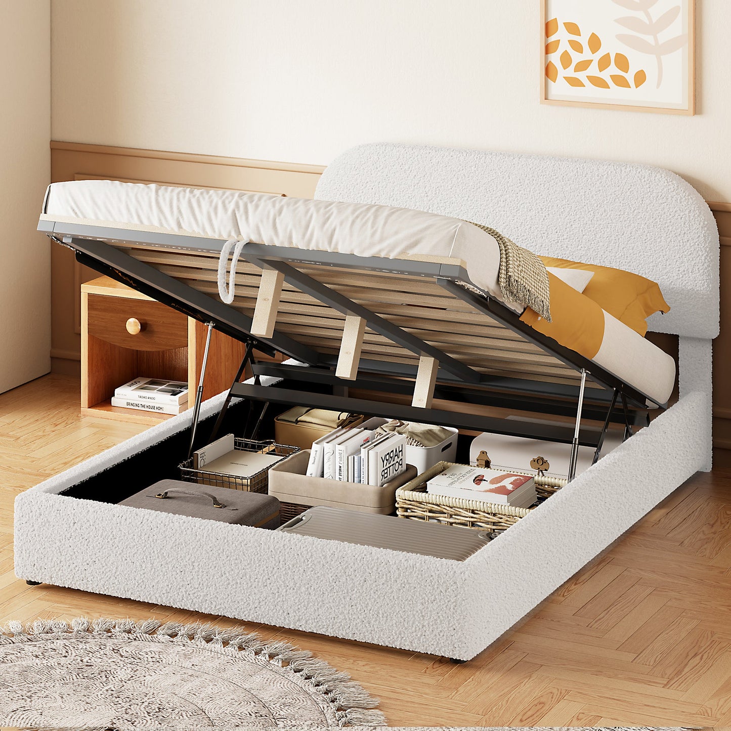 Teddy Fleece Full Size Upholstered Platform Bed White