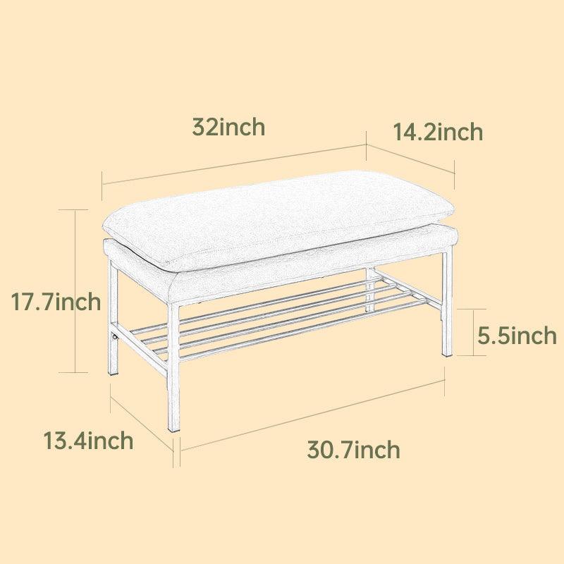 Gray Linen Upholstered Storage Bench with Metal Legs for Living Room, Entryway, and Bedroom - Versatile End of Bed Shoe Organizer, 300 LB Capacity