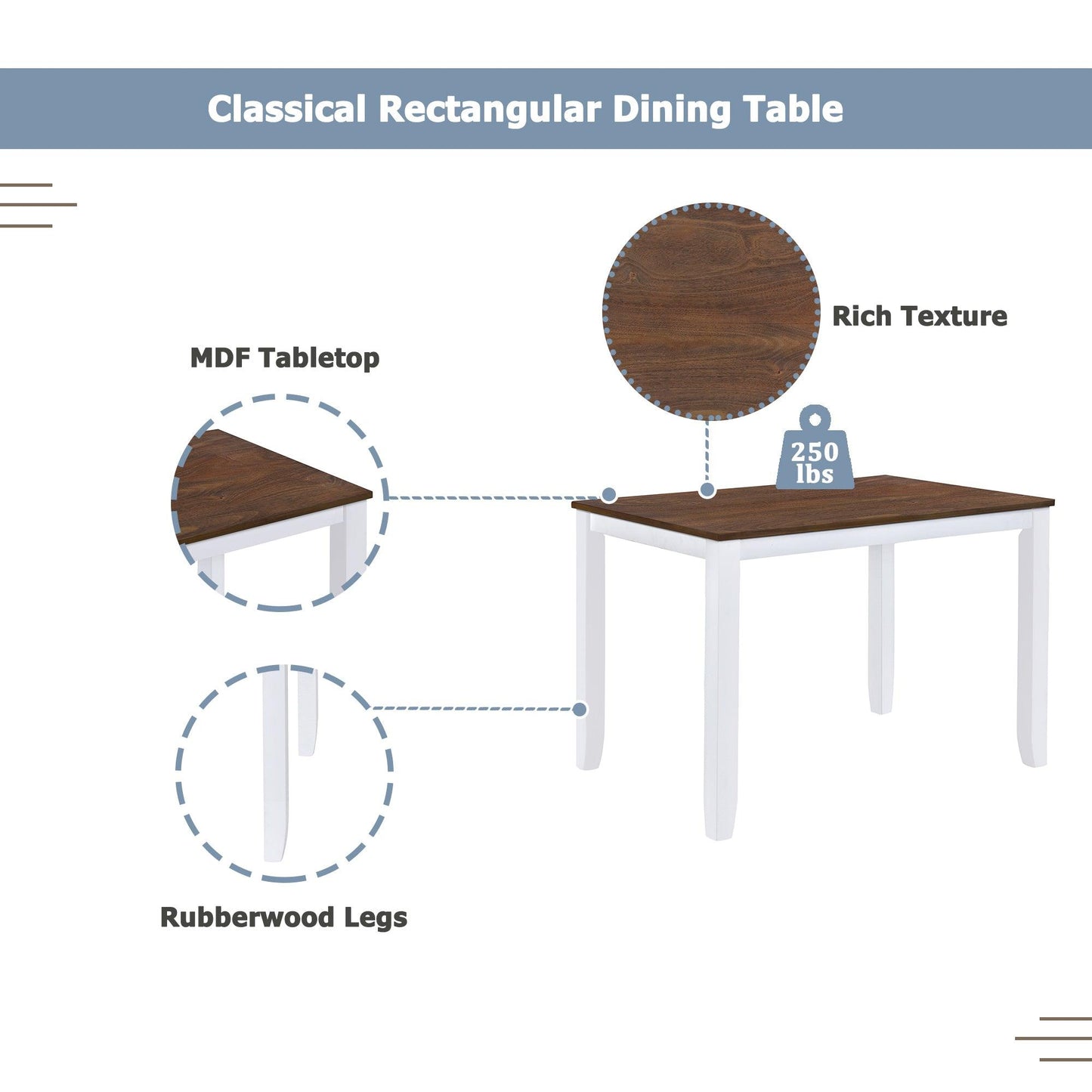 Rustic Minimalist Wood 5-Piece Dining Table Set White