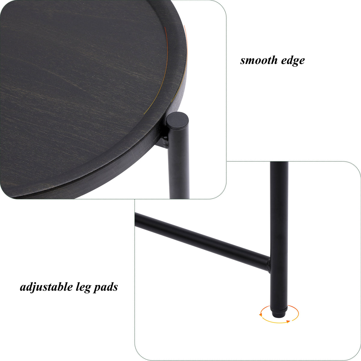 Two-tier round coffee table with storage tray and oval end tables.