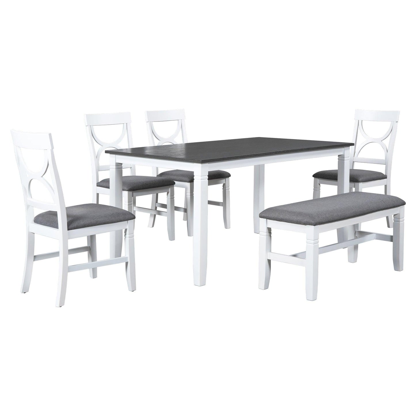 6-Piece Wood Dining Table Set with Bench and Chairs