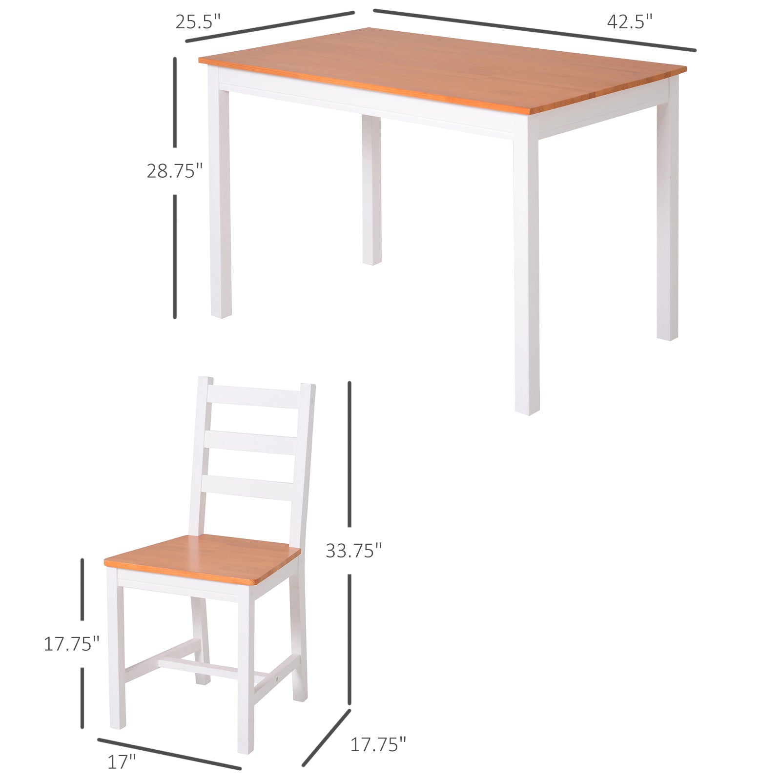 White solid wood dining set for four with modern table and chairs.