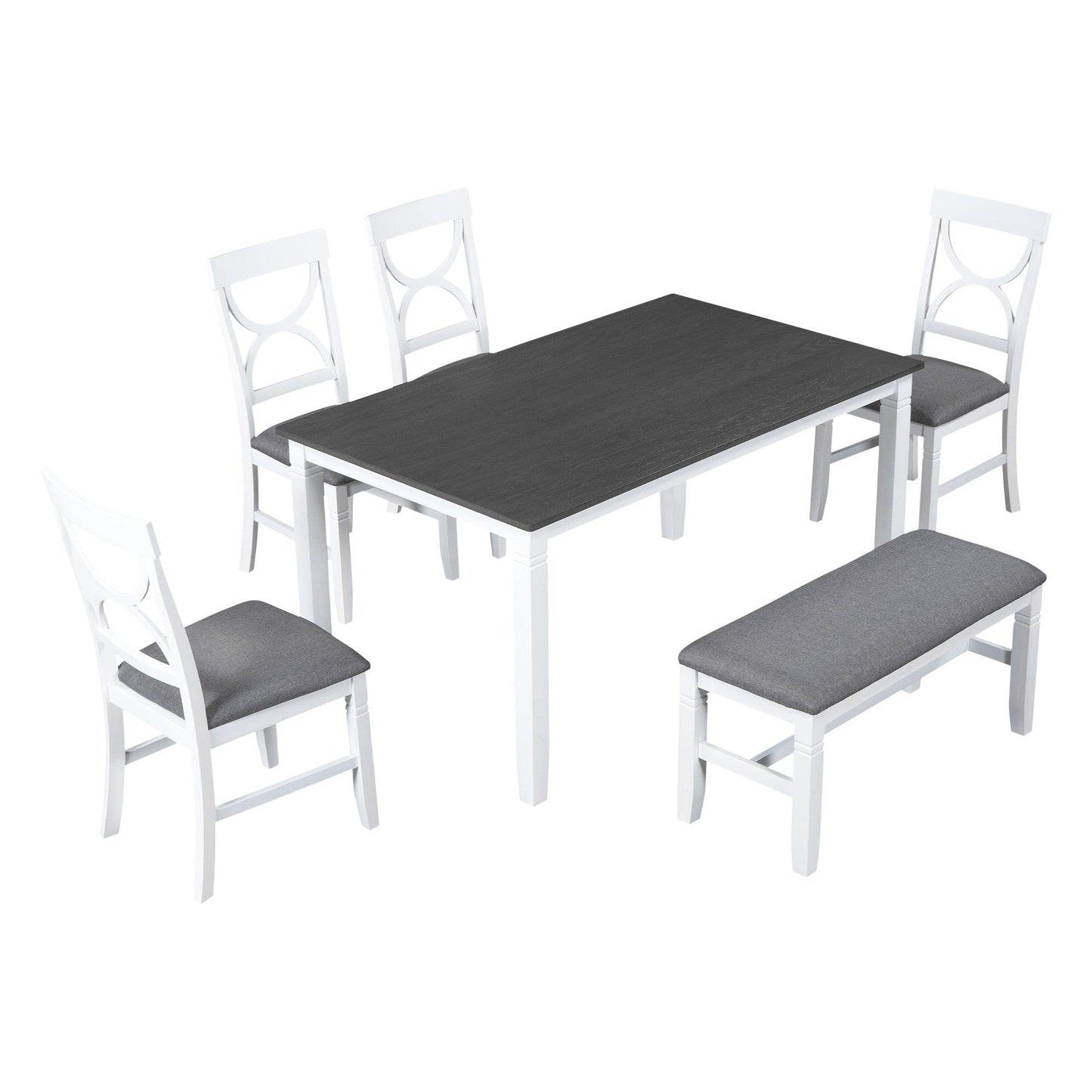 6-Piece Wood Dining Table Set with Bench and Chairs