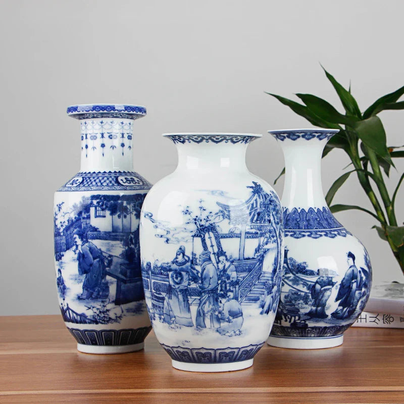 Antique blue and white Chinese ceramic vase for home decor.